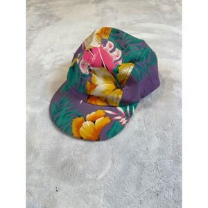 Vintage Wendys Tropical Floral Snapback Hat Purple Hibiscus 5 Panel Cap OSFA
